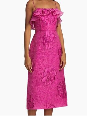 ML Monique Lhuillier pink floral midi dress